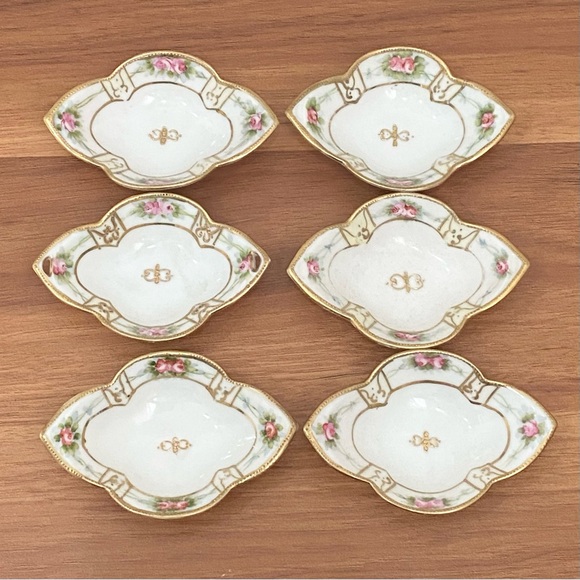 Set of 6 Vintage MORIMURA Nippon Moriage Handpainted Nut Dish Sauce Dip Dishes - Picture 6 of 16